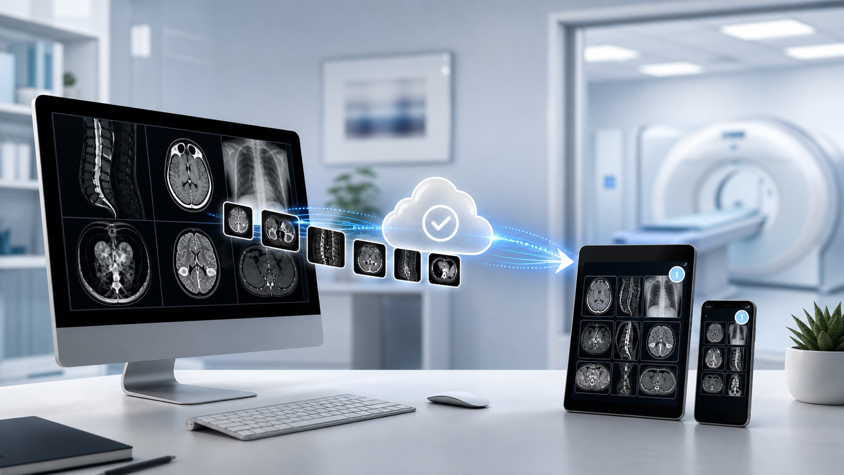 DICOM studies transferring securely from a clinical workstation to mobile review devices