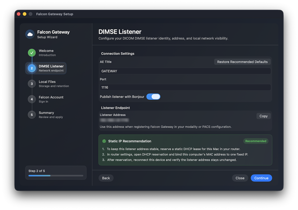 Configure the DICOM DIMSE listener